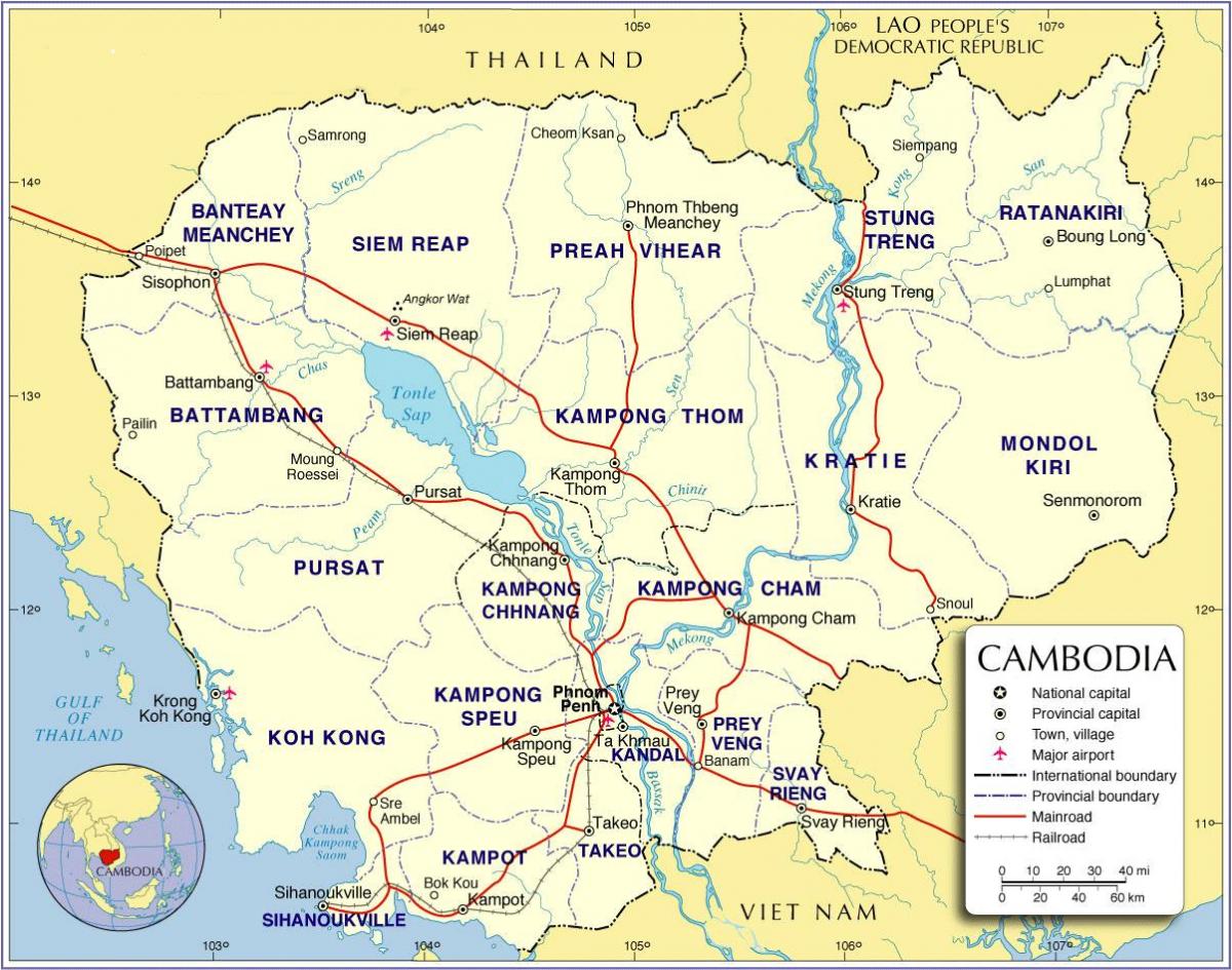 Mapa Kambodži silnici