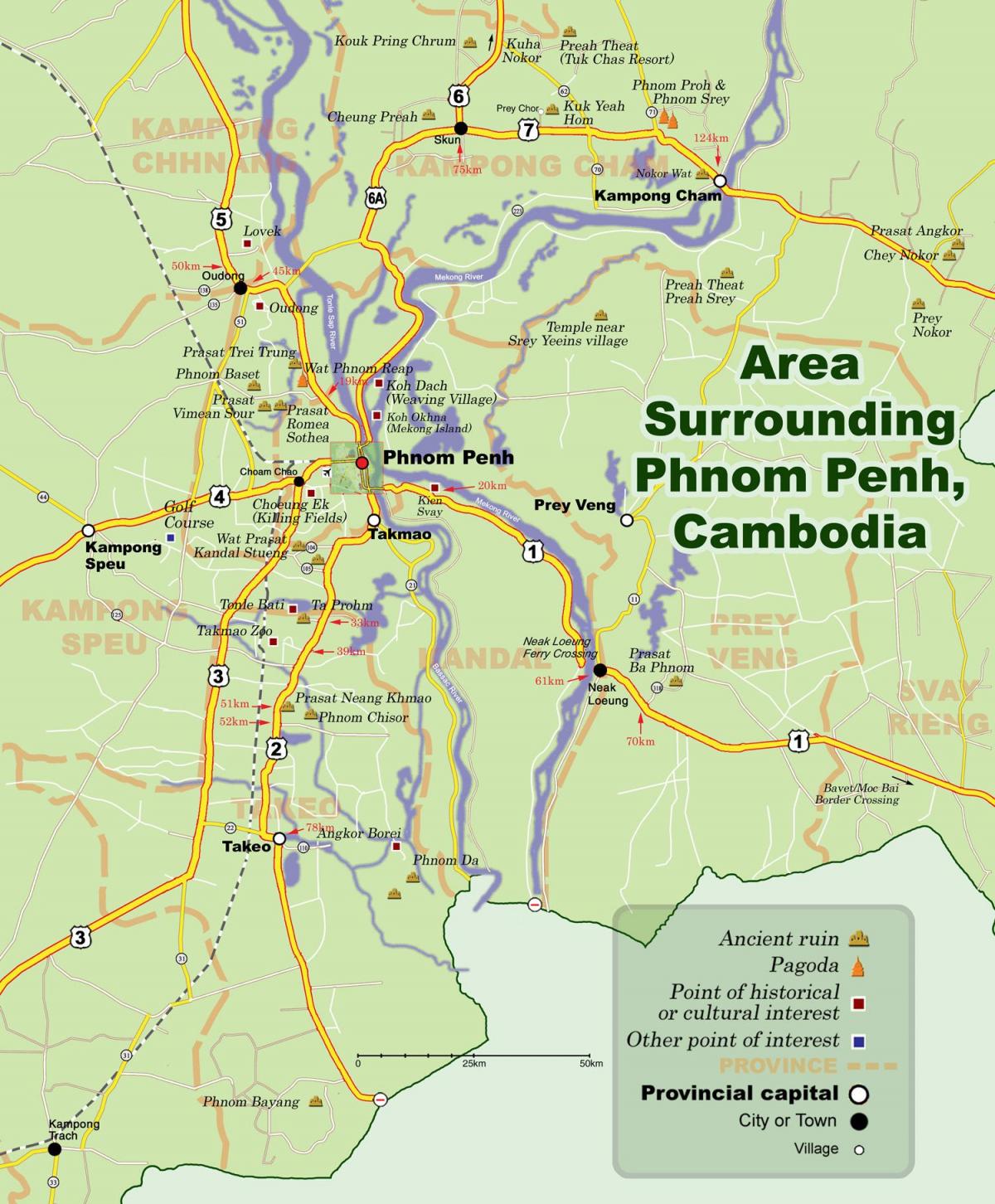 Mapa phnom penh, Kambodža